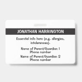 Benutzerdefiniertes Foto- und Textkids-ID-Abzeiche Ausweis (Rückseite)