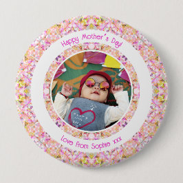 Benutzerdefiniertes Foto Vibrant Pink Happy Green  Button