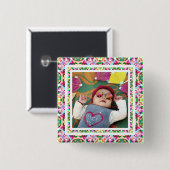 Benutzerdefiniertes Foto Vibrant Pink Happy Green Button (Vorne & Hinten)