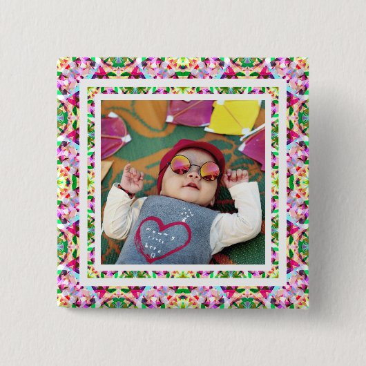 Benutzerdefiniertes Foto Vibrant Pink Happy Green Button (Vorderseite)