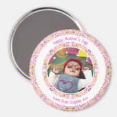 Benutzerdefiniertes Foto Vibrant Pink Happy Green Magnet (Vorderseite/Rückseite)