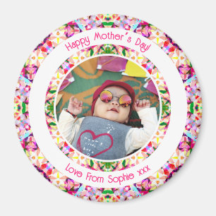 Benutzerdefiniertes Foto Vibrant Pink Happy Green Magnet