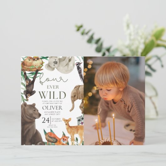 Benutzerdefiniertes Foto, Vier Safari-Safari zum 4 Einladung (Stehend Vorderseite)