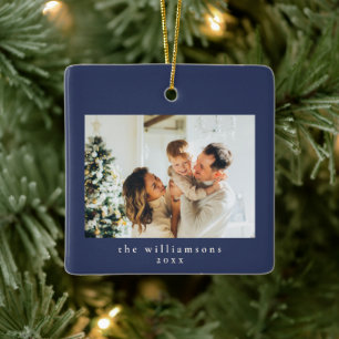 Benutzerdefiniertes Foto Weihnachten Marineblau Ei Keramikornament