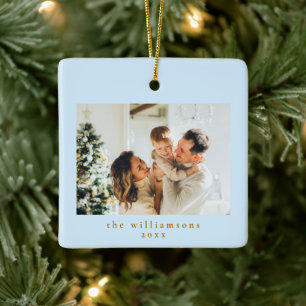 Benutzerdefiniertes Foto Weihnachten Minimal Blau Keramikornament