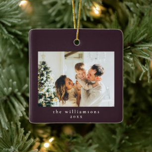 Benutzerdefiniertes Foto Weihnachten Minimal Plum Keramikornament