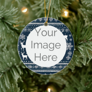 benutzerdefiniertes Foto-Weihnachten Skandi-Muster Keramik Ornament