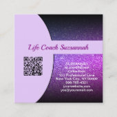 Benutzerdefiniertes Foto Zurück Lila Glitzer QR-Co Quadratische Visitenkarte (Vorderseite)