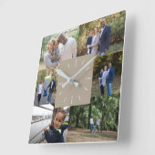 Benutzerdefiniertes Fotoplasma 6 Foto Beige Creme Quadratische Wanduhr (Winkel)