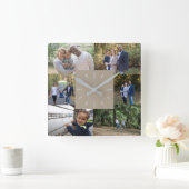 Benutzerdefiniertes Fotoplasma 6 Foto Beige Creme Quadratische Wanduhr (Zuhause)