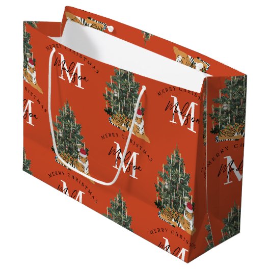 Benutzerdefiniertes Frohe Weihnachten Monogramm Ti Große Geschenktüte (Vorderseite Schrägansicht)