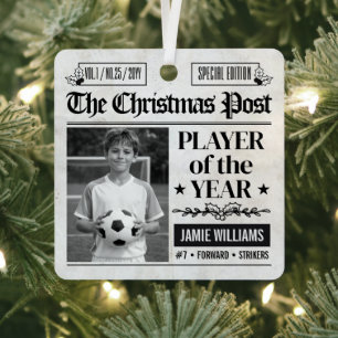 Benutzerdefiniertes Fußball-Weihnachtszeitungsfoto Ornament Aus Metall