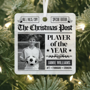Benutzerdefiniertes Fußball-Weihnachtszeitungsfoto Ornament Aus Metall