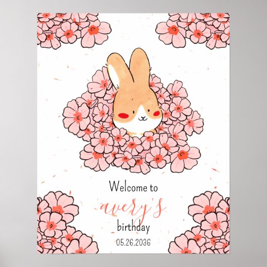 Benutzerdefiniertes Geburtstagsplakat Hase Blumen Poster (Vorne)