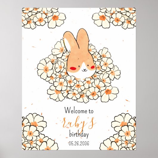 Benutzerdefiniertes Geburtstagsplakat Hase Blumen Poster (Vorne)