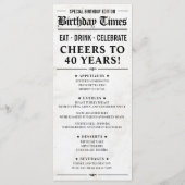 Benutzerdefiniertes Geburtstagszeitungsmenü, Gebur Menükarte (Rückseite)