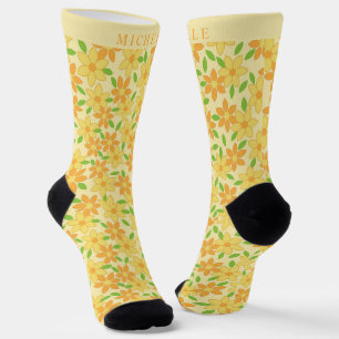 Benutzerdefiniertes Gelbes Blumenmuster Orange Grü Socken