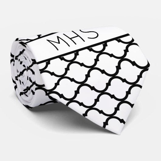 Benutzerdefiniertes geometrisches Monogramm-Schwar Krawatte (Gerollt)