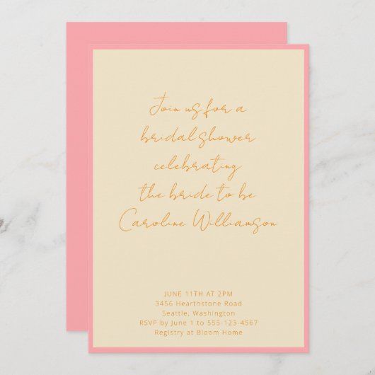 Benutzerdefiniertes geometrisches rosa Creme-Scrip Einladung (Vorne/Hinten)
