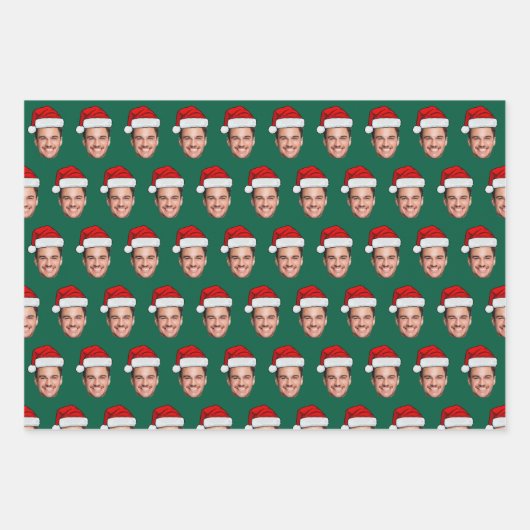 Benutzerdefiniertes Gesichtsfoto mit Santa Hut | E Geschenkpapier Set (Vorderseite)