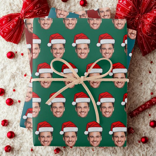 Benutzerdefiniertes Gesichtsfoto mit Santa Hut | E Geschenkpapier Set