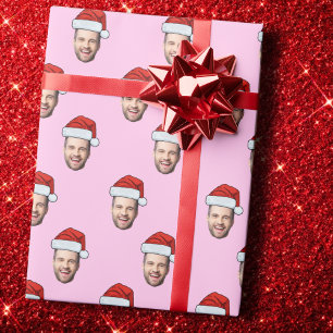 Benutzerdefiniertes Gesichtsfoto Weihnachtsmannhut Geschenkpapier