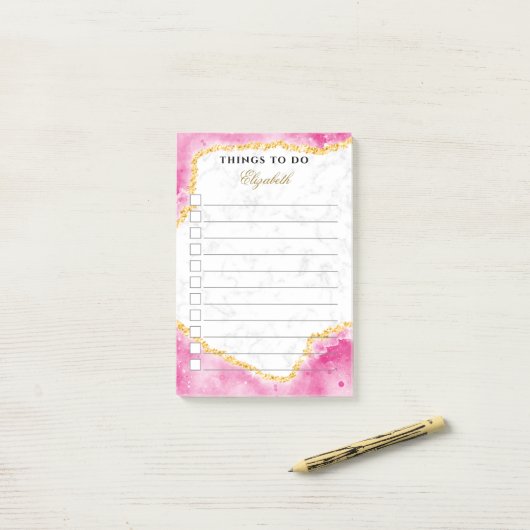 Benutzerdefiniertes Glam Marmor Rosa Gold Elegant  Post-it Klebezettel (Auf Schreibtisch)