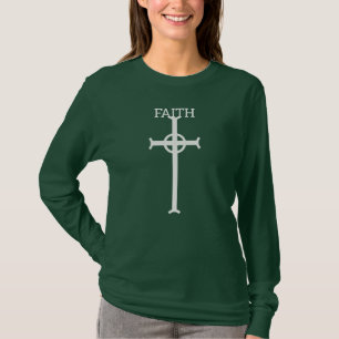 Benutzerdefiniertes "GLAUBE" keltisches Kreuz Lang T-Shirt