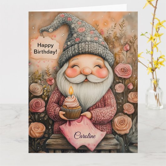 Benutzerdefiniertes Gnome-Geburtstagsdesign Karte (Gelbe Blume)