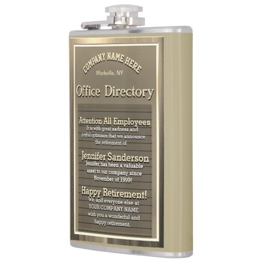 Benutzerdefiniertes Gold-Vintag-Rückzahlungszeiche Flachmann (Links)