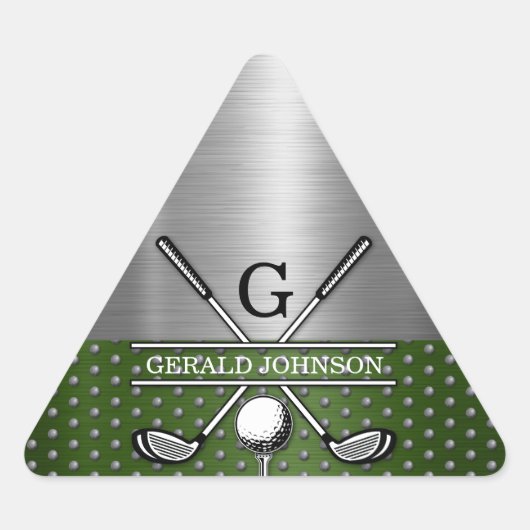 Benutzerdefiniertes Golf-Monogramm-Design Dreieckiger Aufkleber (Vorderseite)