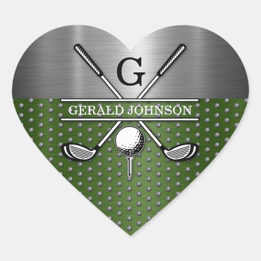 Benutzerdefiniertes Golf-Monogramm-Design Herz-Aufkleber (Vorderseite)