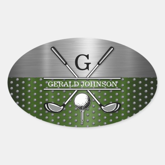Benutzerdefiniertes Golf-Monogramm-Design Ovaler Aufkleber (Vorderseite)