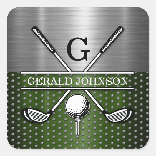 Benutzerdefiniertes Golf-Monogramm-Design Quadratischer Aufkleber (Vorderseite)