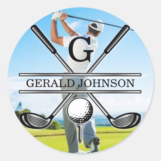 Benutzerdefiniertes Golf-Monogramm-Design Runder Aufkleber (Vorderseite)