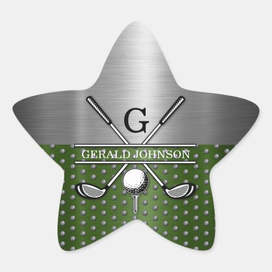 Benutzerdefiniertes Golf-Monogramm-Design Stern-Aufkleber (Vorderseite)