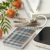Benutzerdefiniertes Graduate-Foto auf Gingham Patt Schlüsselanhänger (Vorderseite rechts)