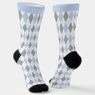 Benutzerdefiniertes Grau Blau Weiß Argyle-Muster Socken
