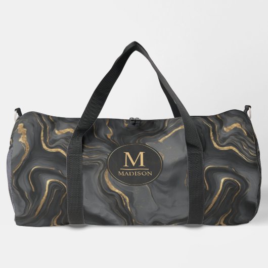 Benutzerdefiniertes Grau Schwarz und Gold Glitter Duffle Bag (Rückseite)