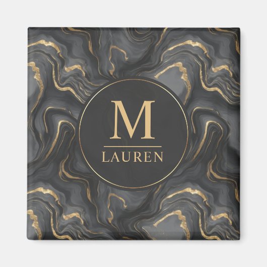 Benutzerdefiniertes Grau-Schwarz und Gold-Glitter- Magnet (Vorne)