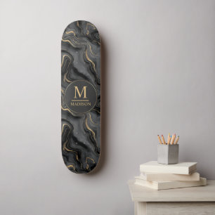 Benutzerdefiniertes Grau-Schwarz und Gold-Glitter- Skateboard
