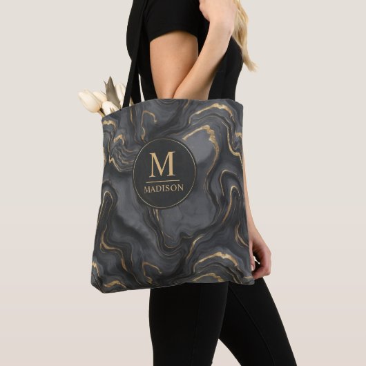 Benutzerdefiniertes Grau Schwarz und Gold Glitter  Tasche (Von Nahem)