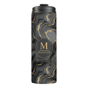 Benutzerdefiniertes Grau Schwarz und Gold Glitter Thermosbecher