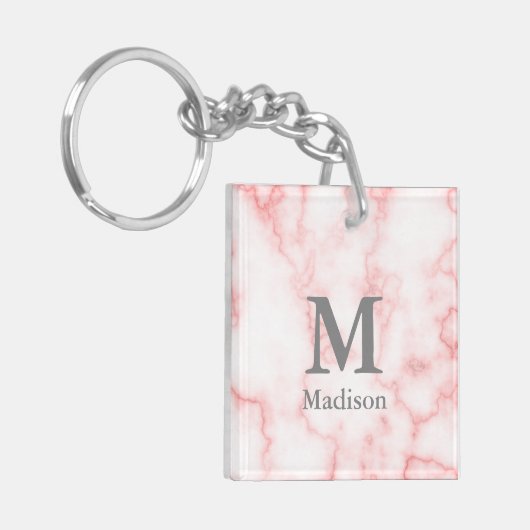 Benutzerdefiniertes graues Monogramm und Name auf Schlüsselanhänger (Vorderseite links)