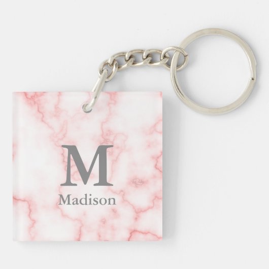 Benutzerdefiniertes graues Monogramm und Name auf Schlüsselanhänger (Rückseite)