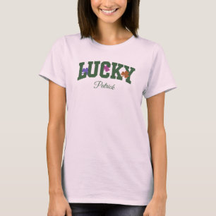 Benutzerdefiniertes Grün 'LUCKY' mit farbenfrohen  T-Shirt