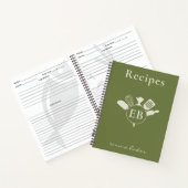 Benutzerdefiniertes grünes Backbuch mit Monogramm- Notizblock (Innenseite)