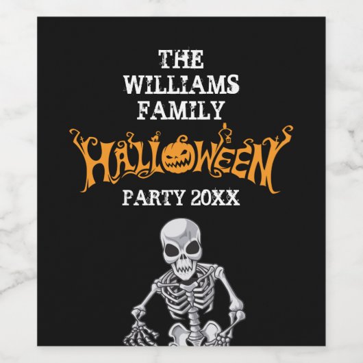 Benutzerdefiniertes Halloween-Party Skelettschwarz Weinetikett (Einzelnes Label)