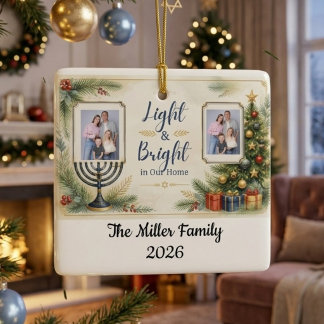 Benutzerdefiniertes Hanukkah-Familienfoto Chrismuk Keramikornament