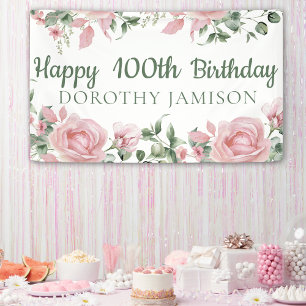 Benutzerdefiniertes Happy 100. Geburtstag Floral Banner